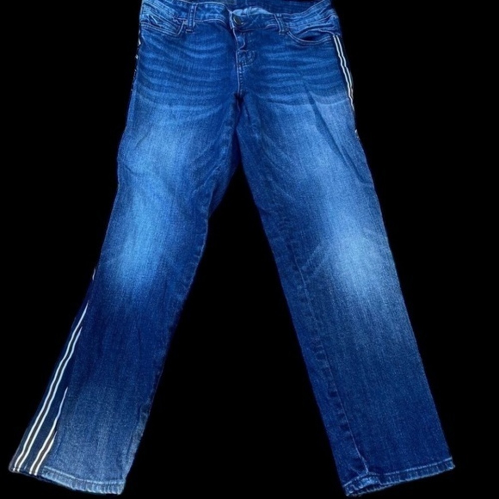 Kut From The Kloth 6 Catherine Mid Rise Striped Distressed Straight Ankle Jeans